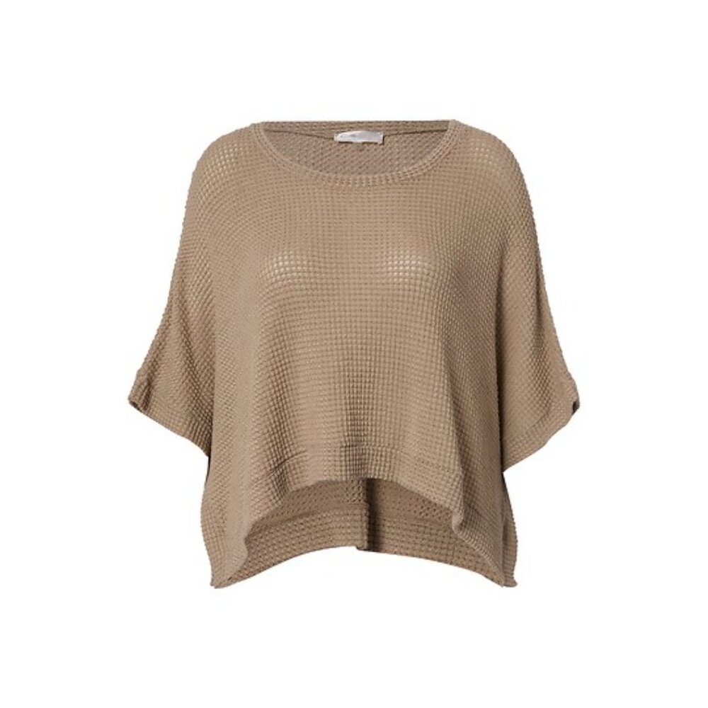 RIELLE Women's Waffle Knit Poncho Top Size S In Beige